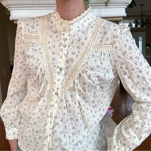 NWT Peace n' Love Cream Lave Western Cottage Prairie Blouse S/M